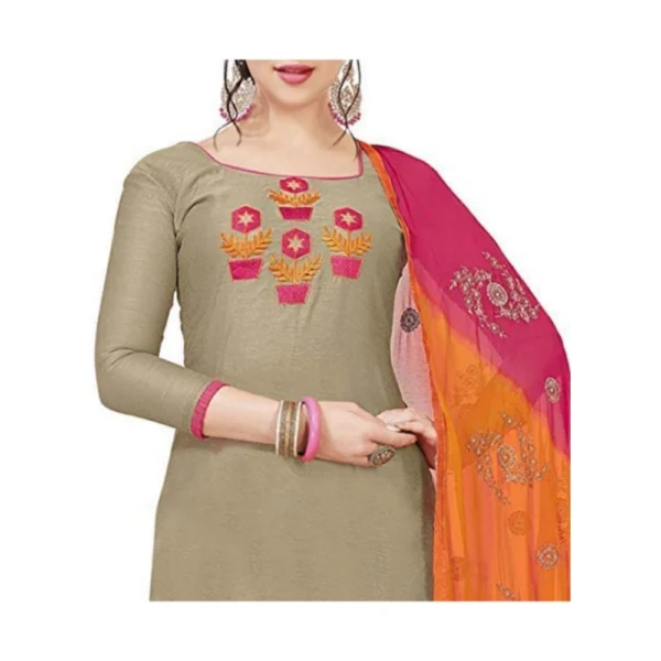 Women's Modal Silk Unstitched Salwar-Suit Material With Dupatta (Beige, 2 Mtr)