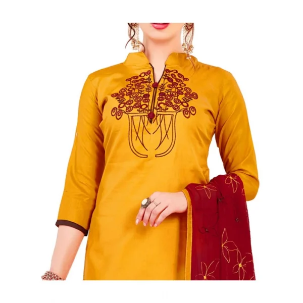 Women's Glaze Cotton Unstitched Salwar-Suit Material With Dupatta (Yellow, 2 Mtr)