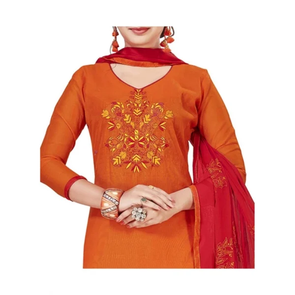 Women's Modal Silk Unstitched Salwar-Suit Material With Dupatta (Orange, 2 Mtr)