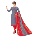 Women's South Slub Cotton Unstitched Salwar-Suit Material With Dupatta (Grey, 2 Mtr)