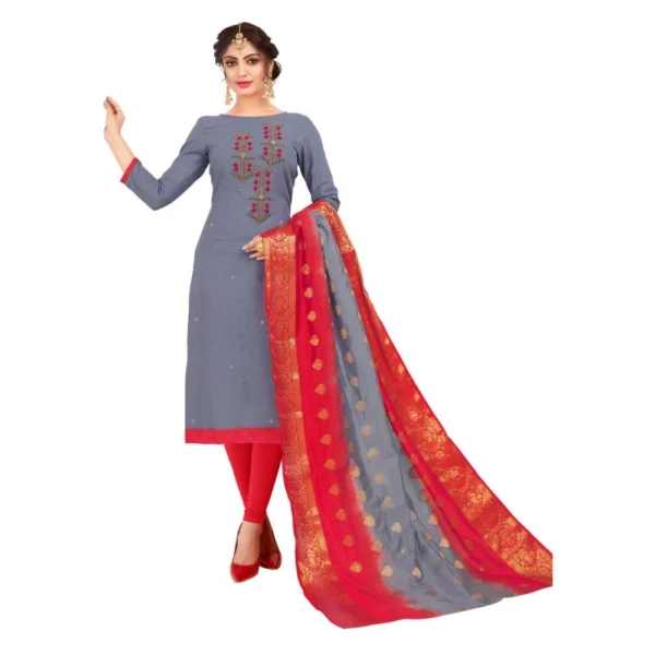 Women's South Slub Cotton Unstitched Salwar-Suit Material With Dupatta (Grey, 2 Mtr)
