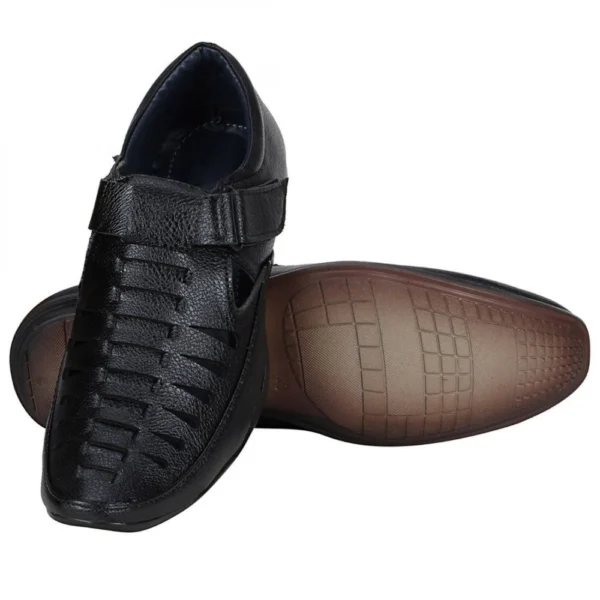 Men Black Color Leatherette Material Casual Sandals