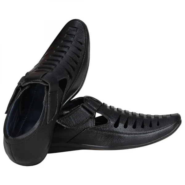 Men Black Color Leatherette Material Casual Sandals