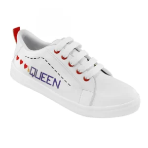 Women White,Red Color Leatherette Material Casual Sneakers