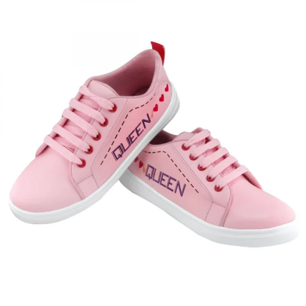 Women Pink Color Leatherette Material Casual Sneakers