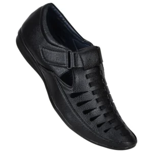 Men Black Color Leatherette Material Casual Sandals