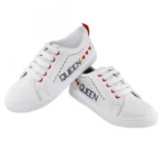 Women White,Red Color Leatherette Material Casual Sneakers