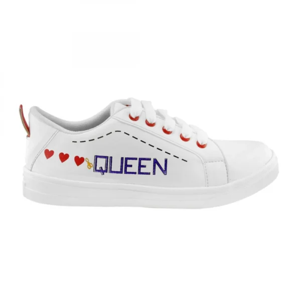 Women White,Red Color Leatherette Material Casual Sneakers