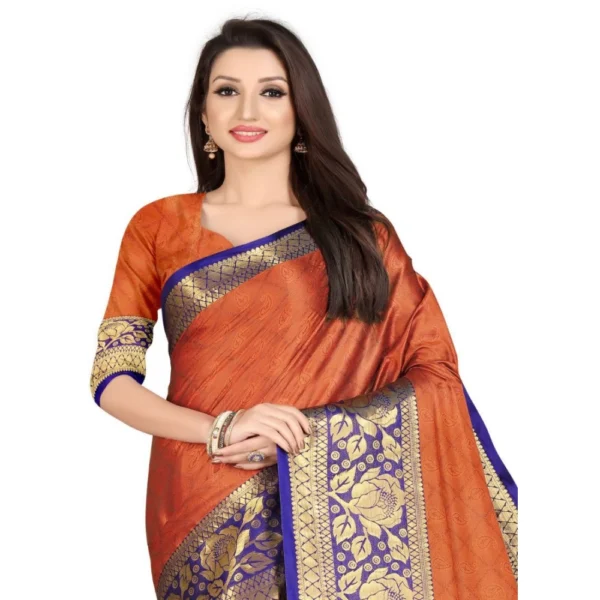Women's Cotton Silk,Jacquard,Poly Silk Saree (Orange, 5-6 Mtrs)