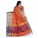 Women's Cotton Silk,Jacquard,Poly Silk Saree (Orange, 5-6 Mtrs)