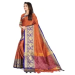 Women's Cotton Silk,Jacquard,Poly Silk Saree (Orange, 5-6 Mtrs)