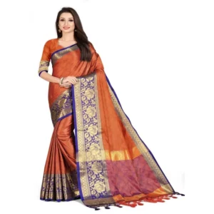 Women's Cotton Silk,Jacquard,Poly Silk Saree (Orange, 5-6 Mtrs)