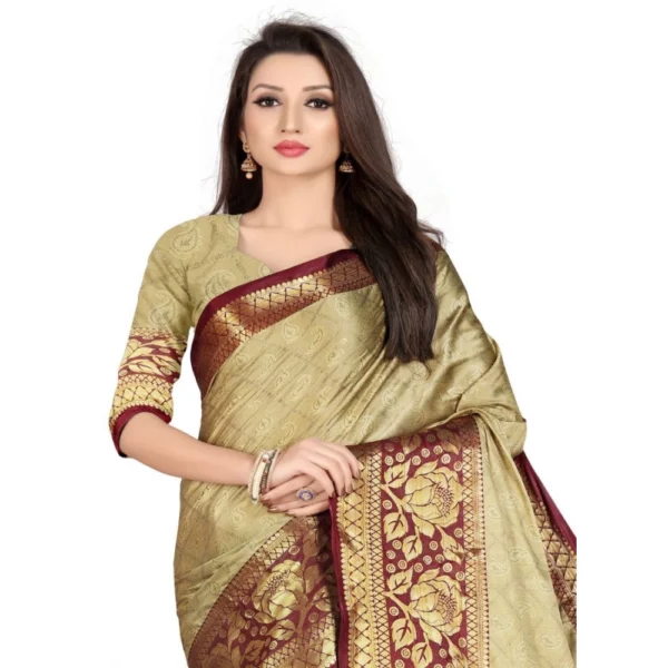 Women's Cotton Silk,Jacquard,Poly Silk Saree (Beige, 5-6 Mtrs)