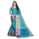 Women's Cotton Silk,Jacquard,Poly Silk Saree (Blue, 5-6 Mtrs)