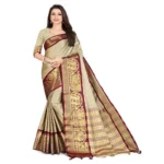 Women's Cotton Silk,Jacquard,Poly Silk Saree (Beige, 5-6 Mtrs)