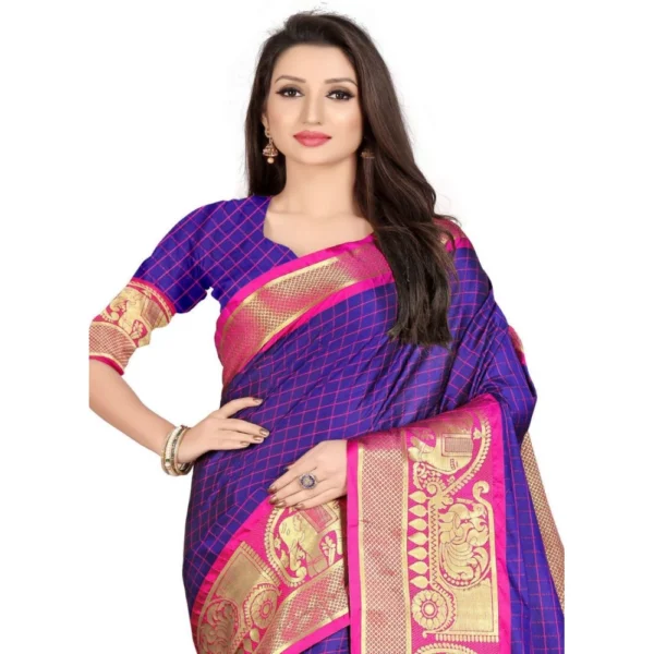 Women's Cotton Silk,Jacquard,Poly Silk Saree (Blue, 5-6 Mtrs)