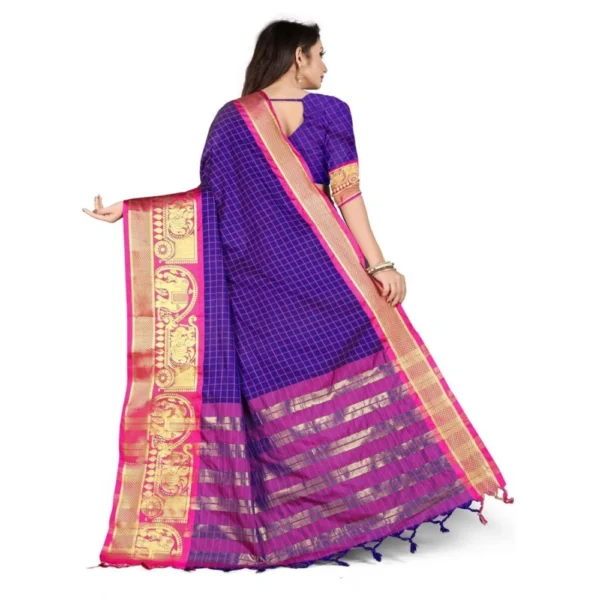 Women's Cotton Silk,Jacquard,Poly Silk Saree (Blue, 5-6 Mtrs)