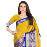 Women's Cotton Silk,Jacquard,Poly Silk Saree (Yellow, 5-6 Mtrs)