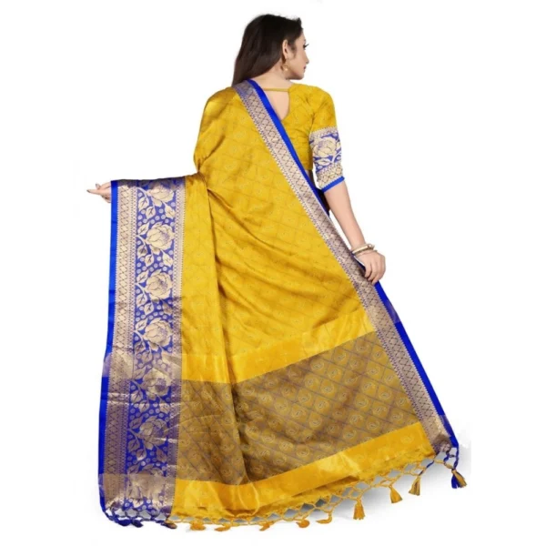 Women's Cotton Silk,Jacquard,Poly Silk Saree (Yellow, 5-6 Mtrs)