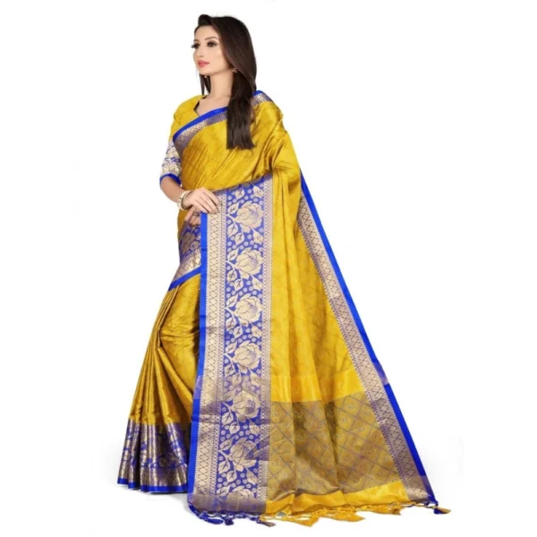 Women's Cotton Silk,Jacquard,Poly Silk Saree (Yellow, 5-6 Mtrs)