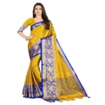 Women's Cotton Silk,Jacquard,Poly Silk Saree (Yellow, 5-6 Mtrs)