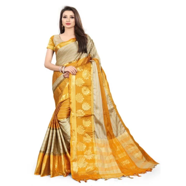 Women's Cotton Silk,Jacquard,Poly Silk Saree (Grey,Yellow, 5-6 Mtrs)
