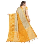 Women's Cotton Silk,Jacquard,Poly Silk Saree (Grey,Yellow, 5-6 Mtrs)