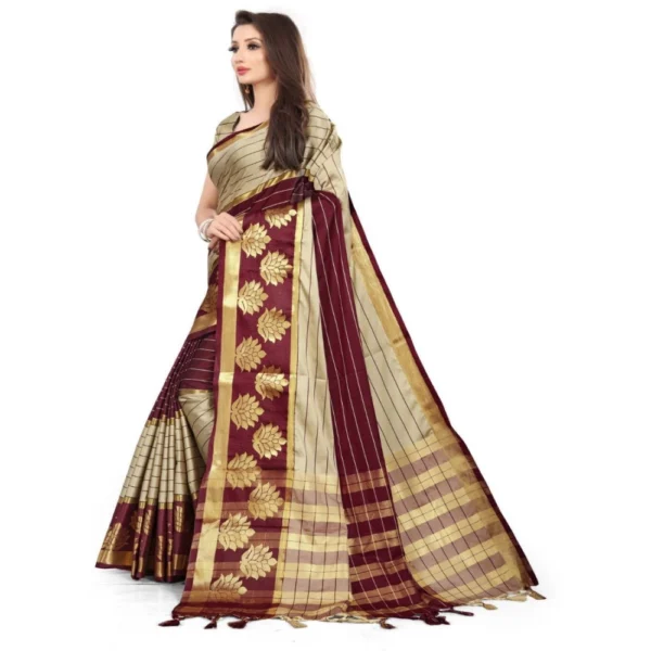 Women's Cotton Silk,Jacquard,Poly Silk Saree (Grey,Magenta, 5-6 Mtrs)