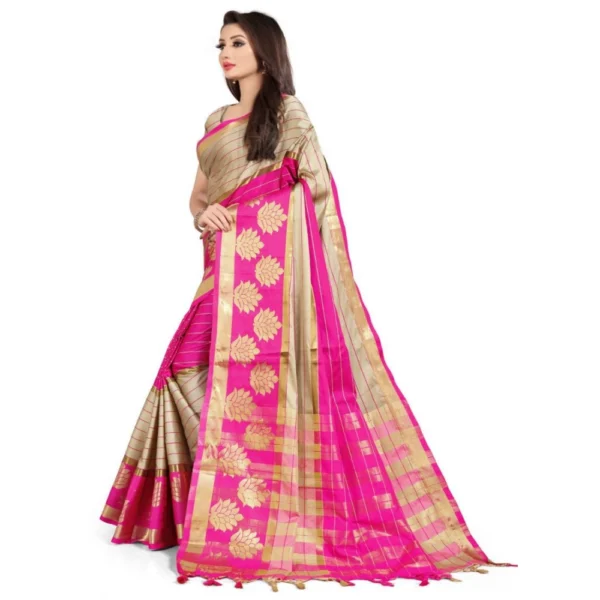 Women's Cotton Silk,Jacquard,Poly Silk Saree (Grey,Pink, 5-6 Mtrs)