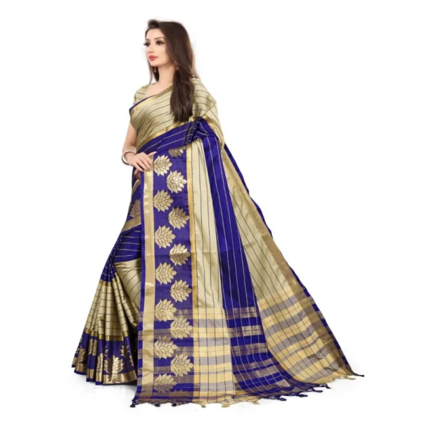 Women's Cotton Silk,Jacquard,Poly Silk Saree (Grey,Dark Blue, 5-6 Mtrs)