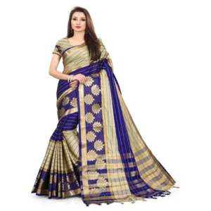Women's Cotton Silk,Jacquard,Poly Silk Saree (Grey,Dark Blue, 5-6 Mtrs)