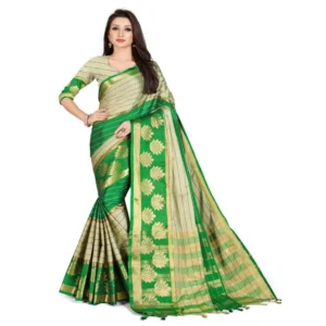 Women's Cotton Silk,Jacquard,Poly Silk Saree (Grey,Green, 5-6 Mtrs)