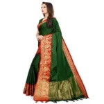 Women's Cotton Silk,Jacquard,Poly Silk (Dark Green, 5-6 Mtrs)