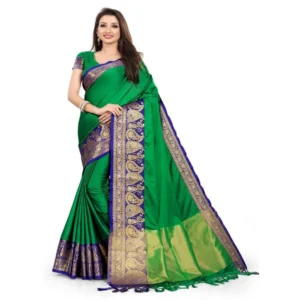 Women's Cotton Silk,Jacquard,Poly Silk Saree (Green, 5-6 Mtrs)