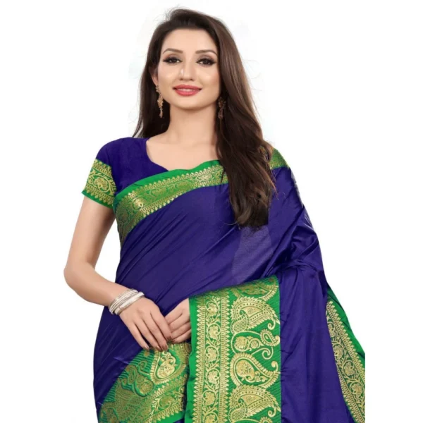 Women's Cotton Silk,Jacquard,Poly Silk Saree (Blue, 5-6 Mtrs)