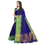 Women's Cotton Silk,Jacquard,Poly Silk Saree (Blue, 5-6 Mtrs)