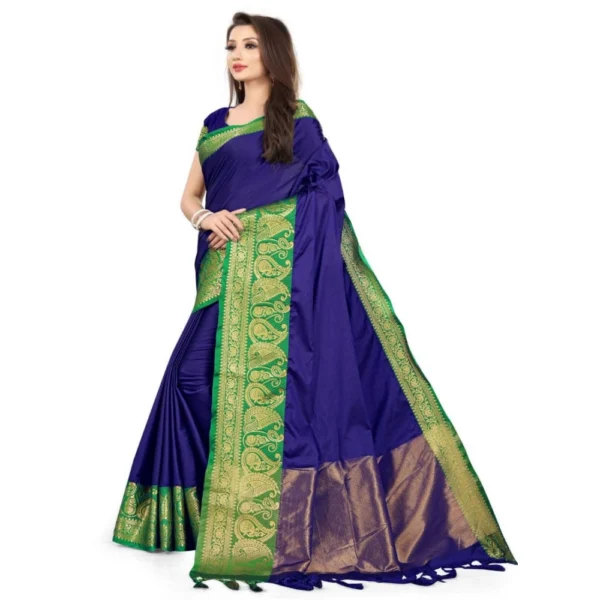 Women's Cotton Silk,Jacquard,Poly Silk Saree (Blue, 5-6 Mtrs)