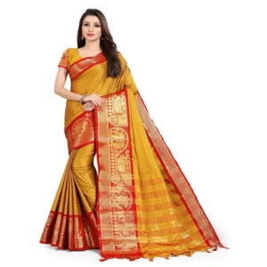 Women's Cotton Silk,Jacquard,Poly Silk Saree (Gold, 5-6 Mtrs)