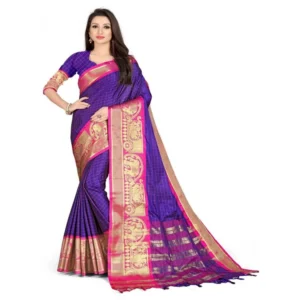 Women's Cotton Silk,Jacquard,Poly Silk Saree (Blue, 5-6 Mtrs)