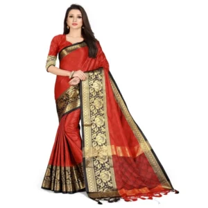 Women's Cotton Silk,Jacquard,Poly Silk Saree (Red, 5-6 Mtrs)