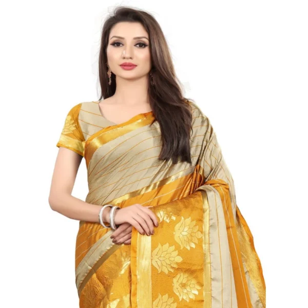 Women's Cotton Silk,Jacquard,Poly Silk Saree (Grey,Yellow, 5-6 Mtrs)