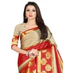 Women's Cotton Silk,Jacquard,Poly Silk Saree (Grey,Red, 5-6 Mtrs)