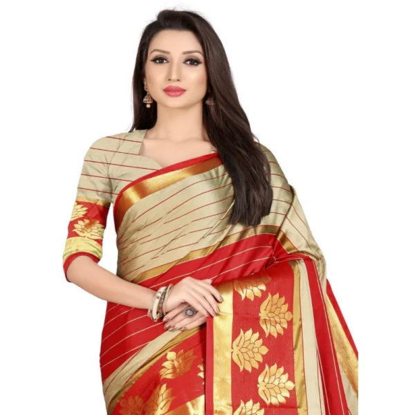 Women's Cotton Silk,Jacquard,Poly Silk Saree (Grey,Red, 5-6 Mtrs)