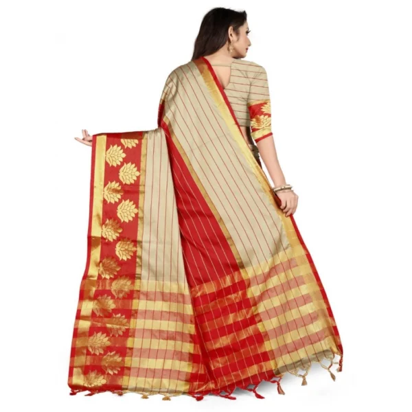 Women's Cotton Silk,Jacquard,Poly Silk Saree (Grey,Red, 5-6 Mtrs)