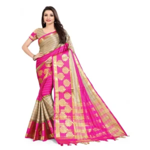 Women's Cotton Silk,Jacquard,Poly Silk Saree (Grey,Pink, 5-6 Mtrs)