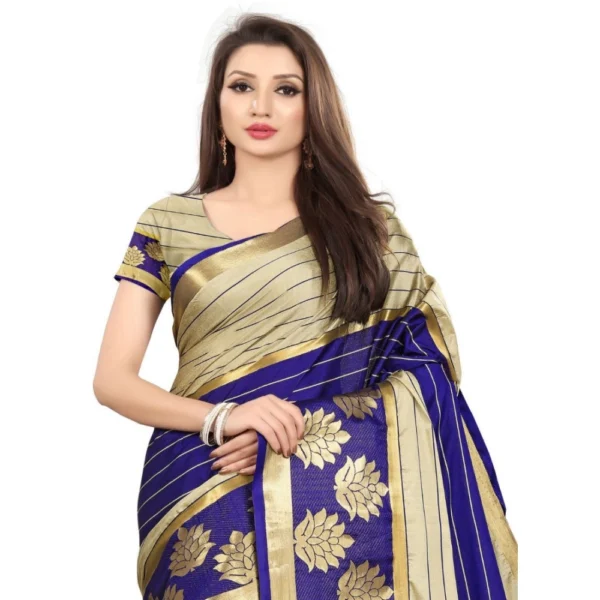 Women's Cotton Silk,Jacquard,Poly Silk Saree (Grey,Dark Blue, 5-6 Mtrs)