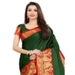 Women's Cotton Silk,Jacquard,Poly Silk (Dark Green, 5-6 Mtrs)