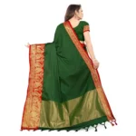 Women's Cotton Silk,Jacquard,Poly Silk (Dark Green, 5-6 Mtrs)