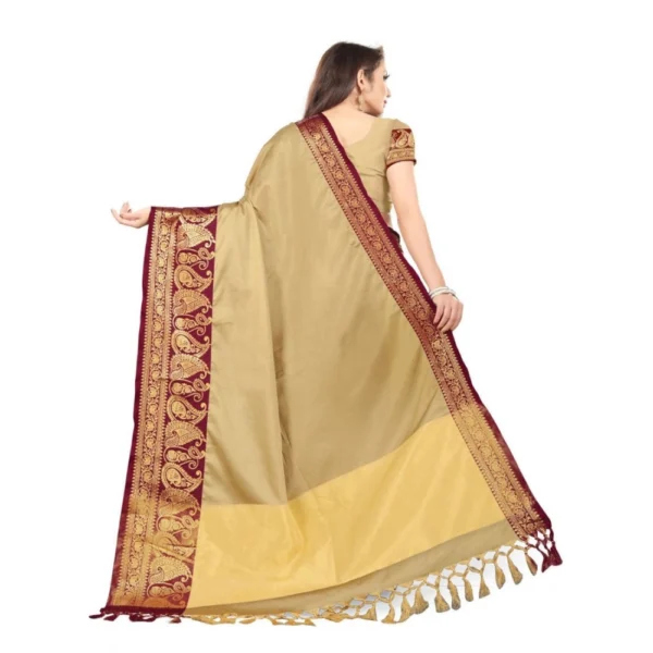 Women's Cotton Silk,Jacquard,Poly Silk Saree (Beige, 5-6 Mtrs)