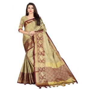 Women's Cotton Silk,Jacquard,Poly Silk Saree (Beige, 5-6 Mtrs)